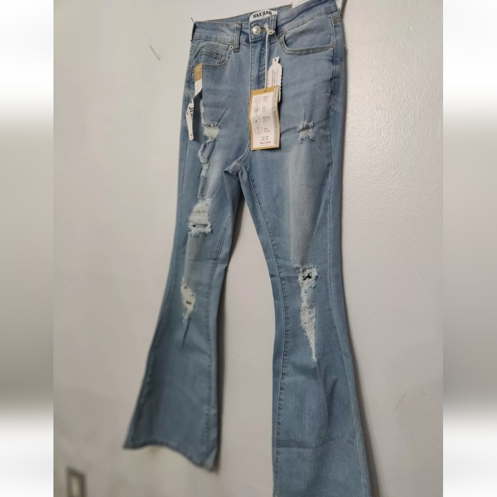New Wax Jean Collective Sustainable‎ Flare Jeans Women 4/26 Light Blue Denim
